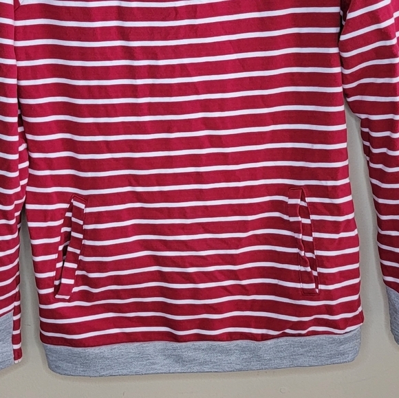 & Ampersand Ave | Red & White Striped Double Hoodie Sweatshirt Size Small - Picture 3 of 6
